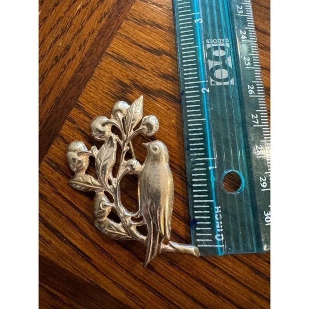 Rare theme Bird & Berries Brooch Mid- Signed‎ Danecraft Sterling Silver vintage